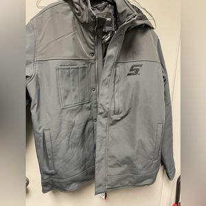 Official snap on tools brand quilted jacket grey zipper off hood.